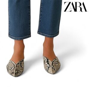 Zara Trafaluc Faux Snakeskin Flat Mules